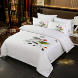 优蒙（YOUMENG） 星级酒店宾馆全棉60支贡缎印花纯棉江南风四件套 1.8米加大双人床上用品 蒙-荷香花韵 1.5米/1.8米床 被套200*230cm