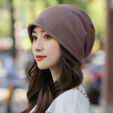 里普翎秋冬帽子女冬季保暖包头帽时尚护耳毛线套头帽秋棉睡帽产后月子帽 浅咖啡色 均码（55cm-60cm）