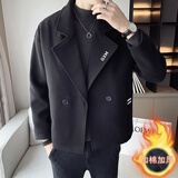 普戈斯胖子超大码5XL糖果色一粒扣小西装外套加肥加大码宽松秋冬季休闲  B331-F827黑色毛呢秋冬款 3XL