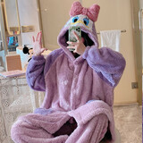 梦舒纷卡通情侣睡袍女冬季可爱珊瑚绒睡衣加厚浴袍法兰绒睡裙男士家居服 紫鸭睡袍+睡裤 L 165-170CM