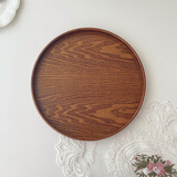 穆尼生活 ins风圆形木质托盘甜品水果盘茶盘日式餐盘咖啡蛋糕盘