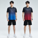 步锐特运动套装男夏季跑步健身服冰丝速干短袖羽毛球服篮球短裤速干衣 两套【红色+蓝色】 XL（推荐体重110-130斤）
