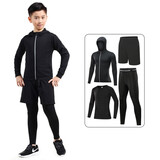 昇亿 儿童紧身衣训练服运动套装健身速干衣弹力保暖足球训练篮球服 【长袖】全黑四件套 160 （S码 适合80-90斤）