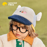 lemonkid儿童帽子双帽檐两用冬加厚宝宝小孩保暖防风鸭舌帽 尼罗藏蓝 M