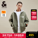 杰克·琼斯（JACK&JONES）秋冬新款男装衣服棉衣飞行夹克男保暖宽松连帽短款棉服外套男士 灰绿色E62 185/104A/XL