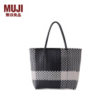 无印良品（MUJI） 手编包 环保材料 手提包菜篮子 编织包 包包 度假沙滩包 黑色格纹/大号 NONE