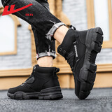 回力官方马丁靴男鞋高帮雪地靴男增高工装靴户外作战靴子男 黑色 43