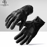 外星蜗牛T5羊皮骑行手套机车四季骑行手套透气防摔防滑耐磨可触屏全指手套 黑色 L