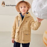 暇步士童装儿童男童女童冬季新款男女大童纯色加绒厚风衣外套 暖卡其 110cm