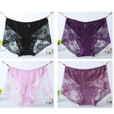 苏蔓枍【4条装】大码蕾丝内裤女高腰性感花边胖mm190斤三角裤 黑色+深紫+粉色+浅紫色 XL （120-150斤）