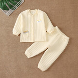 赞翠春秋冬夹棉男女宝宝开衫保暖内衣套装婴儿无骨衣服新生儿秋衣秋裤 BN048小兔黄色（无骨衣） 80 建议6-12个月