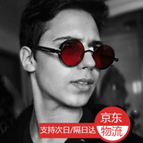 欧美朋克哥特风潮男女太阳镜 圆形复古偏光墨镜 彩膜时尚个性眼镜 黑框红 镜布+镜袋
