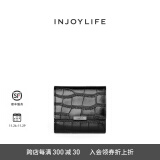 INJOYLIFE钱包女鳄鱼纹真皮折叠短款钱夹女生三折小皮夹 黑色