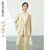 尚都比拉易打理职业西服套装女春秋气质正装西装外套裤子两件套 治愈黄 M 