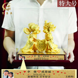 贺隆来黄金镀金送新人闺蜜朋友结婚礼物高档创意新婚礼品周年纪念日摆件 喜结良缘特大号 金箔定制