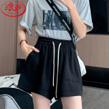 浪莎（LangSha）夏季运动短裤女华夫格设计直筒百搭外穿微宽松三分裤潮流休闲裤