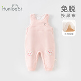 欢喜小熊 宝宝裤子秋冬夹棉加厚棉裤休闲裤儿童冬装长裤婴儿纯棉背带裤 静粉 90 (建议18-24月身高80-90cm)