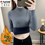 啄木鸟（TUCANO）羊毛衫女秋冬加绒毛衣女一体绒内搭大尺码半高领羊毛针织打底 深灰色【加厚一体绒】 L 建议(105-120斤)