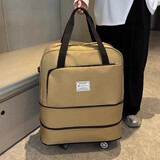 途客手提拉杆包带轮子的行李袋旅行包女大容量轻便飞机包旅行袋 卡其色