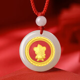 Lossot十二生肖猴金镶玉吊坠镶嵌和田玉平安扣项链宝宝长命锁满月礼物