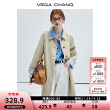 VEGA CHANG风衣女款2024新款春秋英伦风中长款宽松外套 卡其色-现货48小时发 L