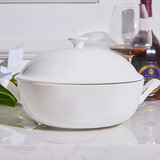 红牡丹 陶瓷带盖大汤碗骨瓷餐具纯白碗具白色汤盆家用釉下彩汤锅 小苹果锅