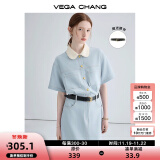 VEGA CHANG法式茶歇连衣裙女2024夏季新款高级感气质小个子显瘦赫本风长裙子 baby蓝（长款） S