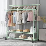 乐活时光双杆晾衣架落地阳台晾衣杆衣架落地卧室挂衣架晒衣架衣服收纳架 绿色-长150cm【双杆双层置物架】