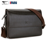 七匹狼男士单肩包全真皮横款真牛皮单肩斜挎包纯头层牛皮大容量男包软皮 啡色