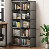 安尔雅简易书架落地桌边收纳大容量置物架小书柜 双排10格 银灰色