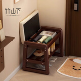 竹山下换鞋凳鞋架入户门口长条软包实木凳子坐凳一体进门穿鞋凳长凳子 玄青黑-55cm【储物款】