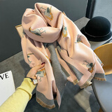 HKDF【礼盒装】2024围巾女秋冬季新款韩版百搭大披肩加厚保暖围脖外搭 趣味小鸟粉色 高级感送女朋友老婆高档65*190CM