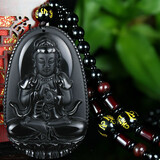 客瑞思黑曜石本命佛吊坠属兔本命年八大守护神文殊菩萨男女款项链 属羊猴  大日如来 大号  六字箴言珠链