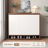 曼莎佳人奶油风鞋柜家用门口大容量入户玄关柜一体新款实木收纳鞋柜子  【实木板芯】美欧式90-32-92 自行安装