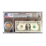 全新乔治华盛顿版1美元补号带星纸币加纪念币套装 NPGS68分评级