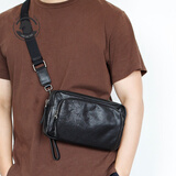 ANDSEEYOU品牌 单肩包男 休闲男士真皮小挎包 时尚潮流斜跨手机包 头层牛皮日系男包 简约手包 黑色