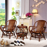 怡藤美阳台真藤编桌椅庭院藤艺休闲藤椅转椅藤条椅子茶几三件套组合  板栗色 2椅+1茶几组合(配坐垫)