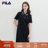 FILA 斐乐官方女装编织连衣裙2024夏季新款时尚休闲翻领短袖裙子 传奇蓝-NV 175/92A/XL