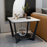 美线康桥 北欧客厅岩板边几极简沙发床头侧边柜轻奢角几方形铁艺边桌 60*60*50上层白金+下层黑金