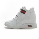 莱然休闲鞋内增高女鞋子厚底运动高帮单鞋时尚小白鞋潮2025秋冬季新款 白色网孔 37