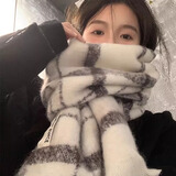 目丸围巾女冬季百搭格子高级感韩版2026新款加厚保暖情侣学生围脖披肩 白色