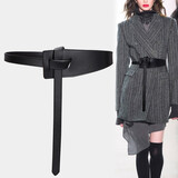 紫心竹西装腰带女真皮装饰裙子毛衣时尚百搭收腰打结皮带女士宽腰封 黑色