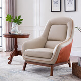 索梦纳斯 北欧单人沙发椅真皮美式轻奢实木休闲简约客厅阳台懒人沙发椅 仿古白+橘红色(TM18-2+TM18-4)
