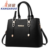袋鼠秋冬中年时尚女包潮韩版女士手提包软皮单肩包斜挎妈妈包 黑色