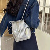 南木熊女士包包女包链条双肩包网红小背包时尚女包通勤旅行百搭圣诞礼物 链条双肩包【银色】