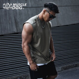 Muscledog肌肉狗 运动背心男士夏季潮流纯色休闲百搭宽松圆领宽肩健身工字背心训练衣服上衣 灰绿色 L