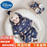 迪士尼（Disney）新生婴儿羽绒连体衣服冬季0-1男女宝宝秋冬装外出抱衣服轻薄包脚 藏青房子数码印花A类-裤裆可全开 66 建议3-6个月10斤-13斤cm