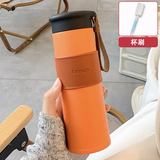 波比熊简约保温杯女高颜值学生滤网泡茶水杯男士304不锈钢便携车载杯子 凡森橙+杯刷贴纸 450ml