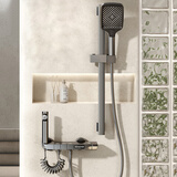 田园沐歌枪灰色淋浴花洒套装全铜浴缸龙头简易分体式卫生间浴室增压沐浴 枪灰·数显【恒温升降款】