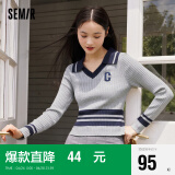 森马（Semir）毛衣女短款紧身套头衫2023秋季小个子撞色毛衫复古107623106001